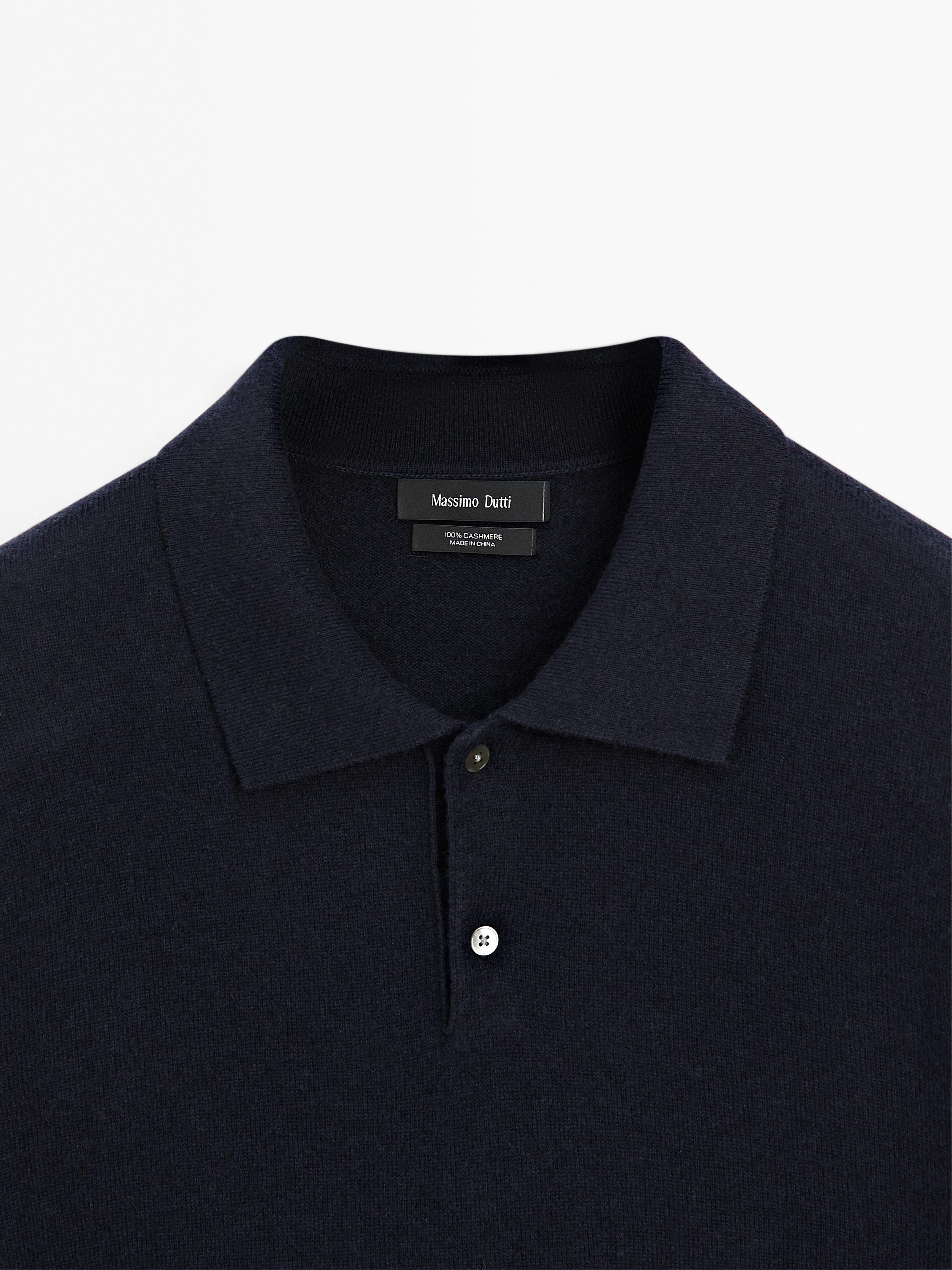100% cashmere ribbed knit polo shirt